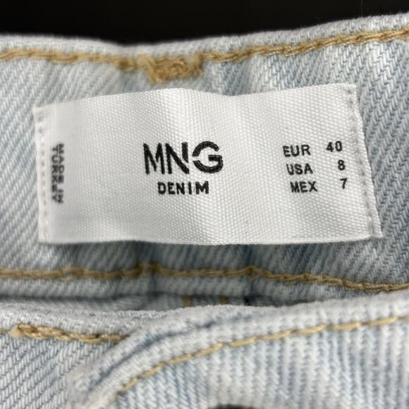 MNG by Mango Womens Boho Festival Denim Jeans Size 8 Lt Wash Wide Leg Cut Out - Picture 3 of 10